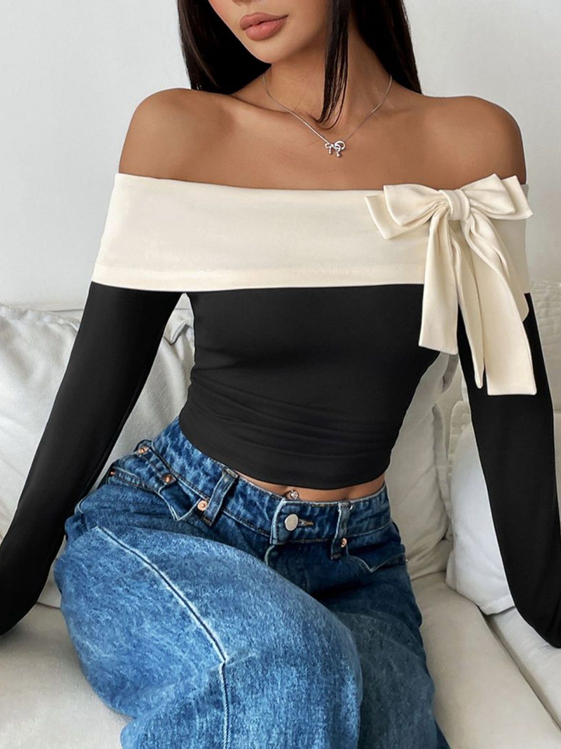 Sweet Grace Off-Shoulder Bow Top
