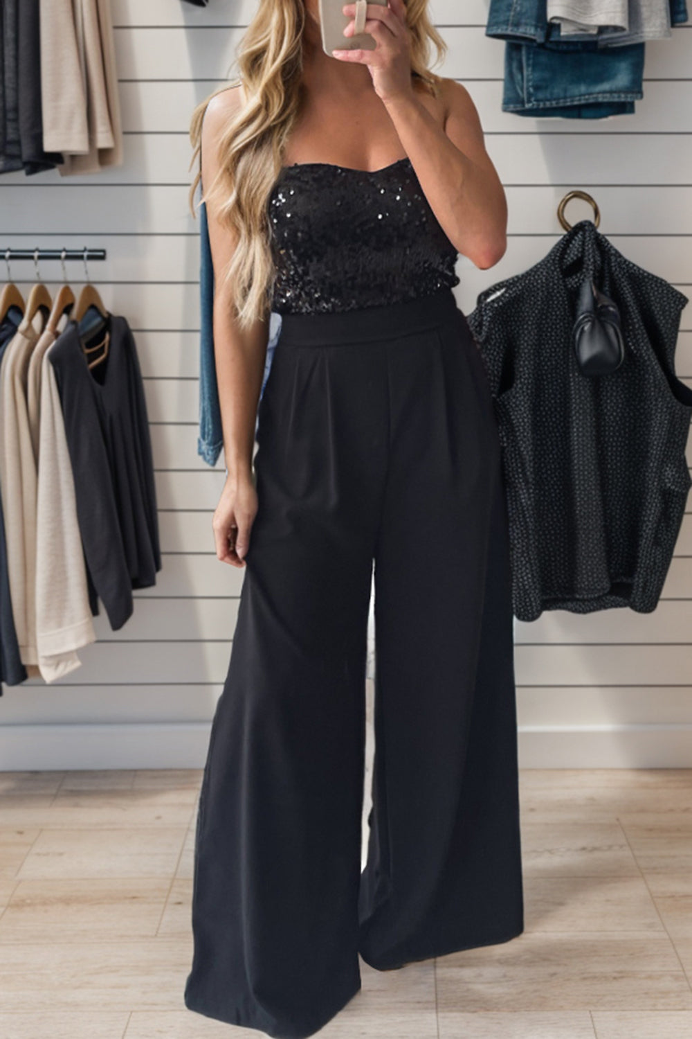 Sparkle Elegance Strapless Sequin Jumpsuit