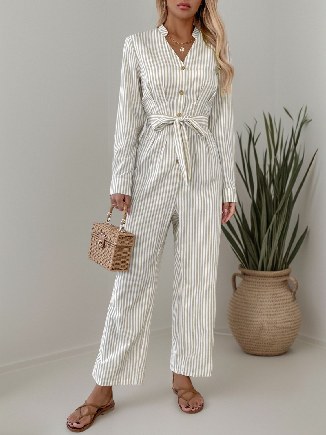 Stripe & Stroll Tie Waist Jumpsuit