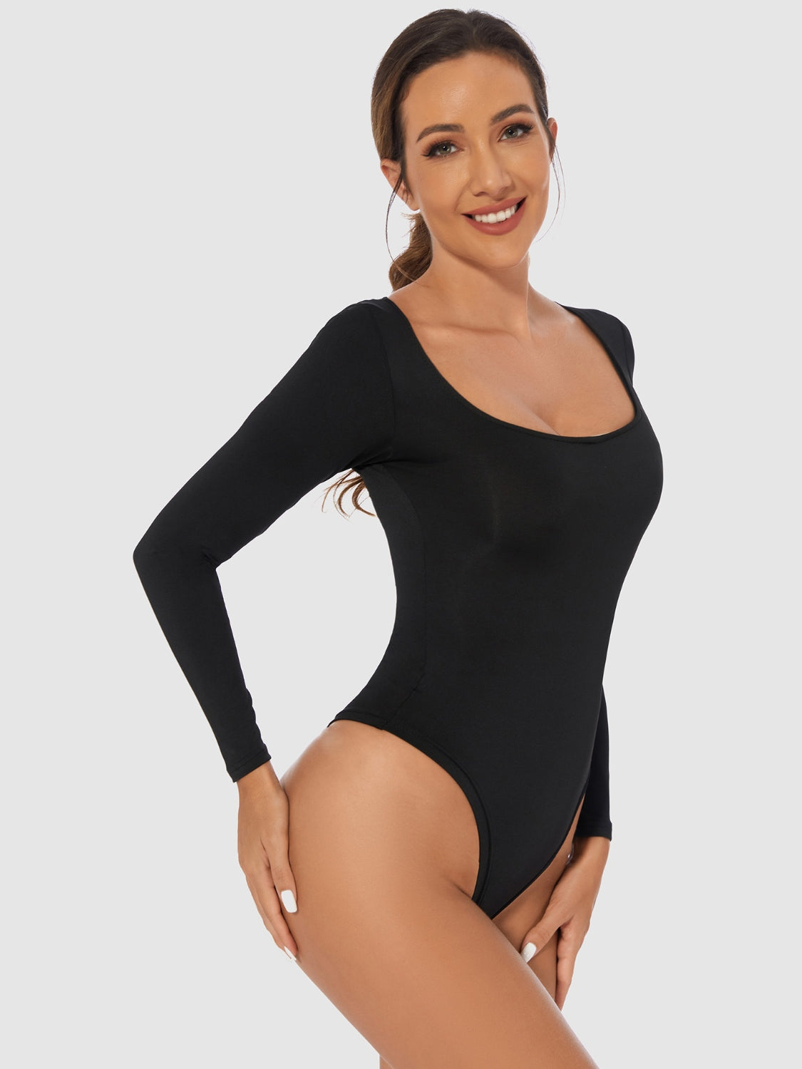 Full Size Scoop Neck Long Sleeve Bodysuit – Classic & Comfortable