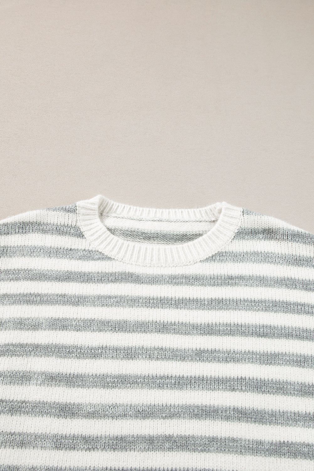 Striped Round Neck Dropped Shoulder Sweater – Casual & Timeless Knit