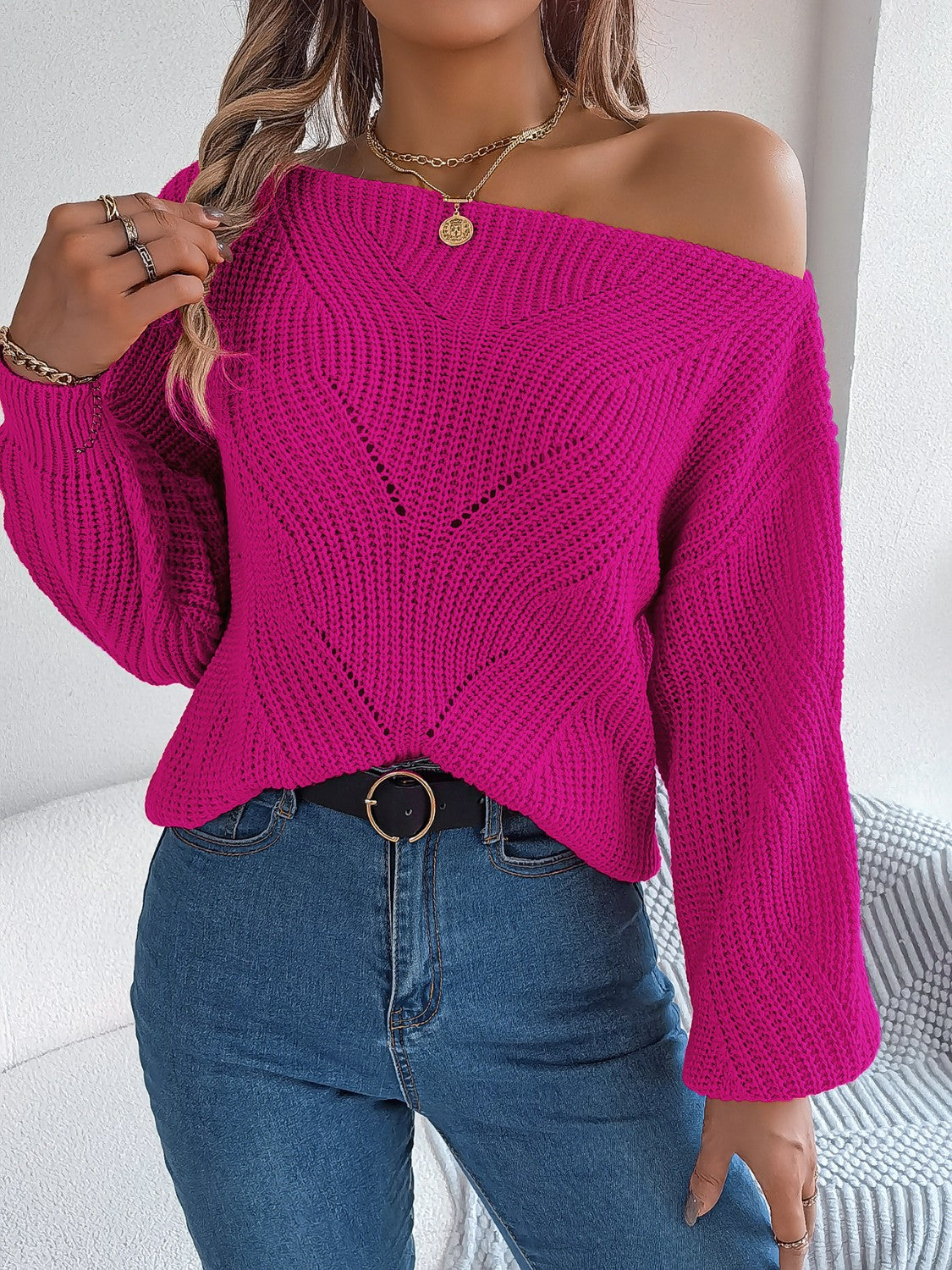 Openwork Long Sleeve Sweater – Effortlessly Stylish & Cozy Knit