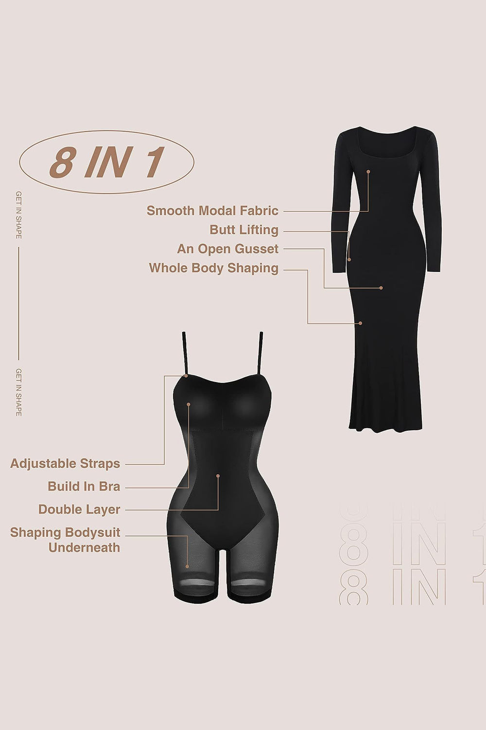 Basic Bae Built-In Shapewear Square Neck Long Sleeve Maxi Dress – Sleek & Flattering