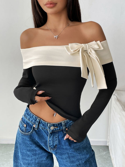 Sweet Grace Off-Shoulder Bow Top