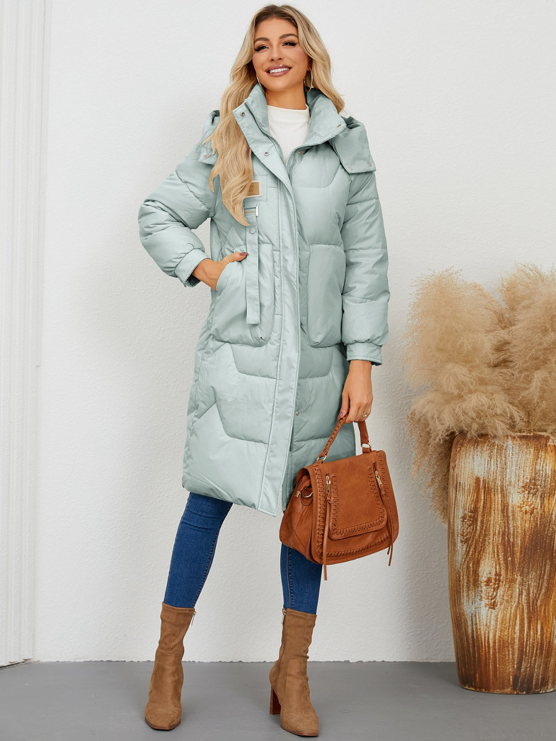 Long Sleeve Longline Hooded Winter Coat – Stylish & Practical Cold-Weather Essential