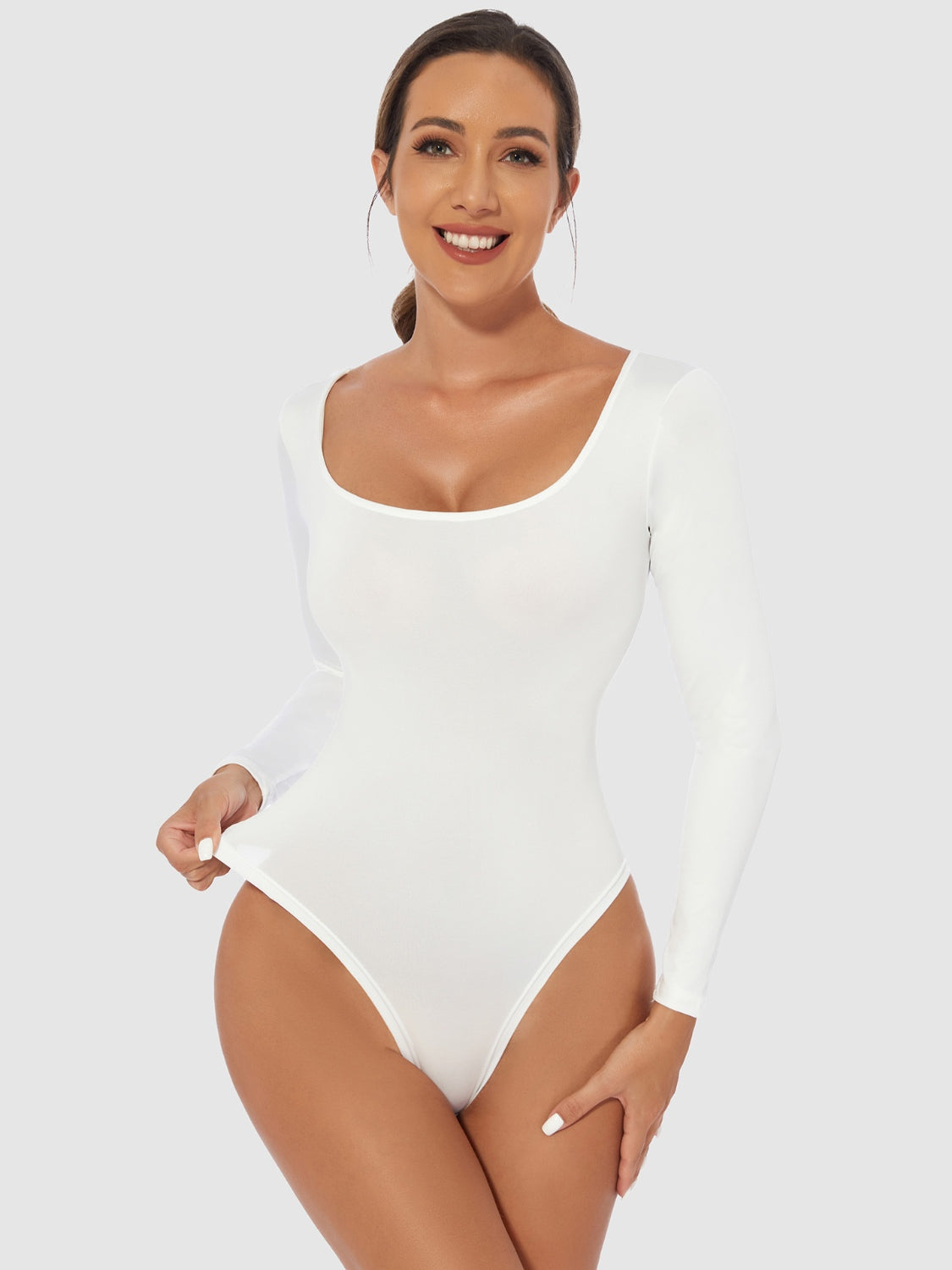 Full Size Scoop Neck Long Sleeve Bodysuit – Classic & Comfortable