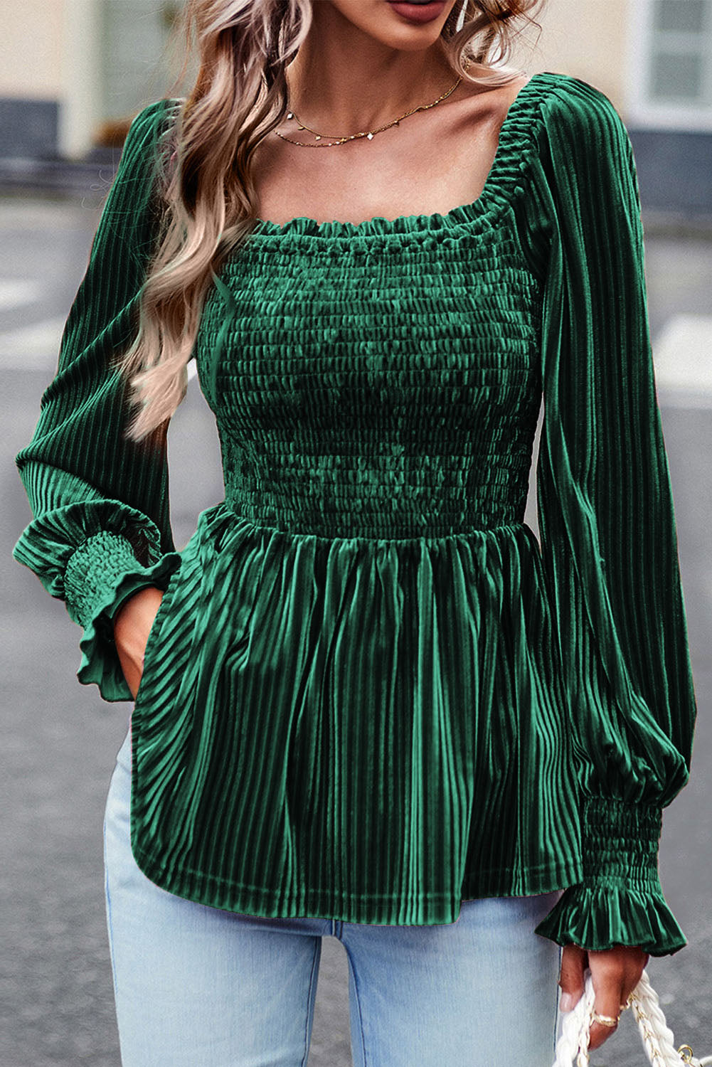 Velvet Charm Smocked Top