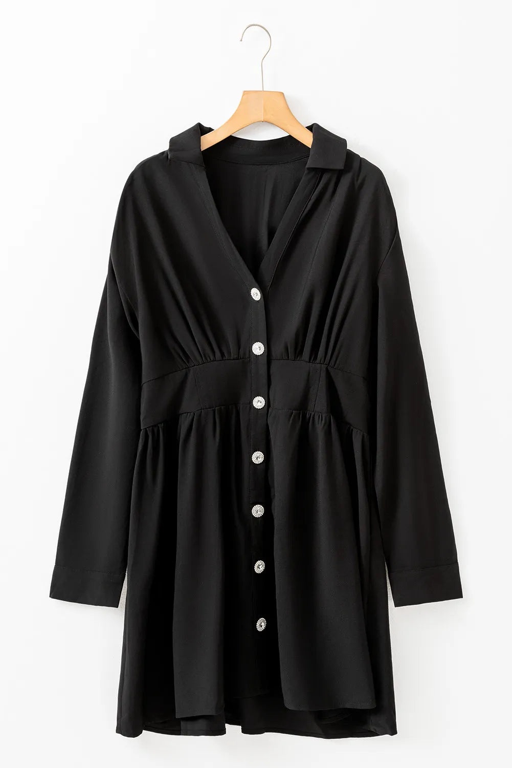 Ruched Button-Up Long Sleeve Dress – Flattering & Sophisticated Style