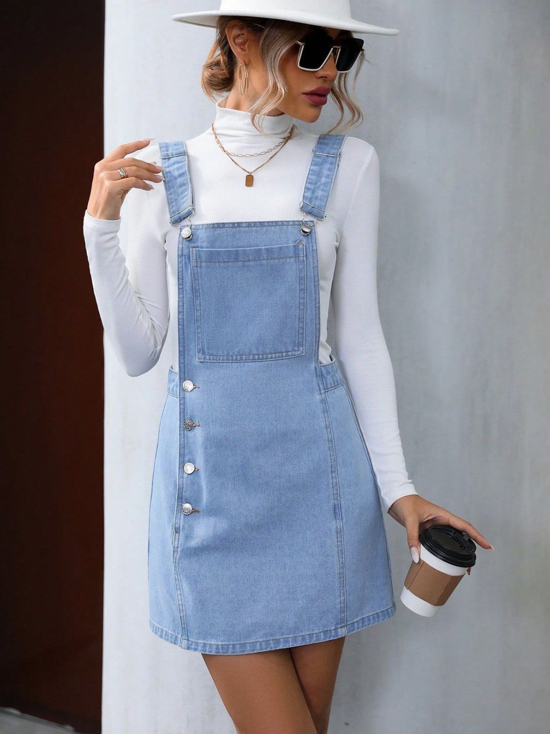 Wide Strap Buttoned Denim Overall Dress – Classic & Versatile Denim Style