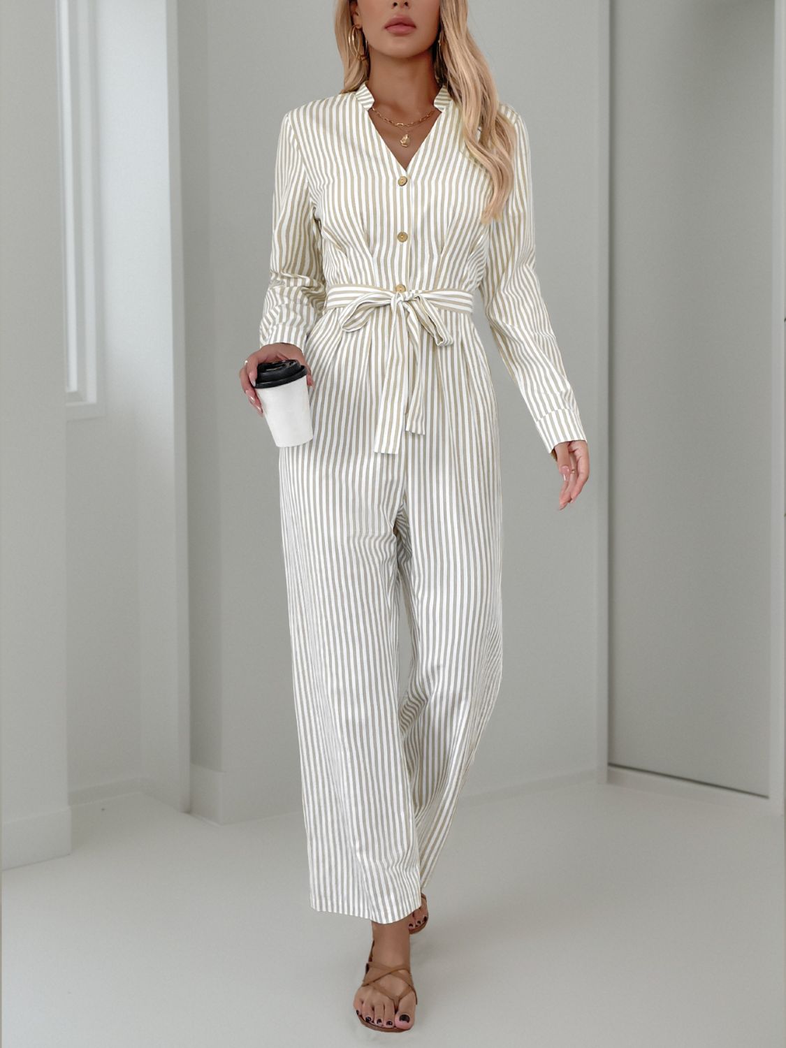 Stripe & Stroll Tie Waist Jumpsuit