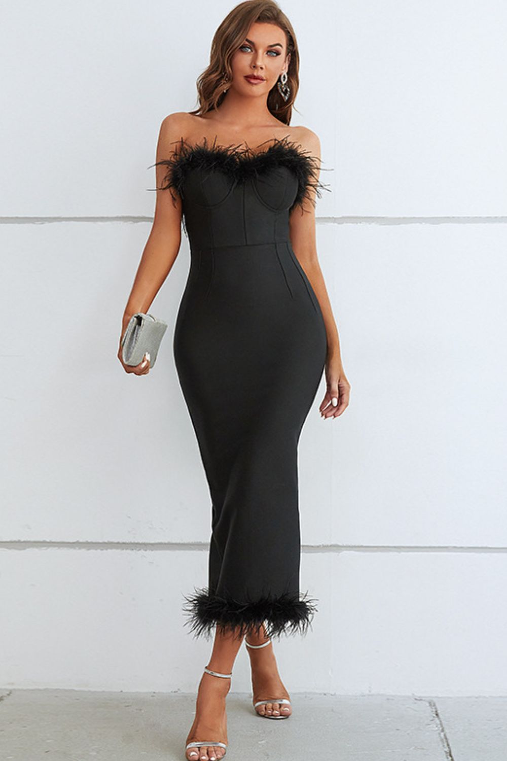 Feathered Elegance Midi Dress