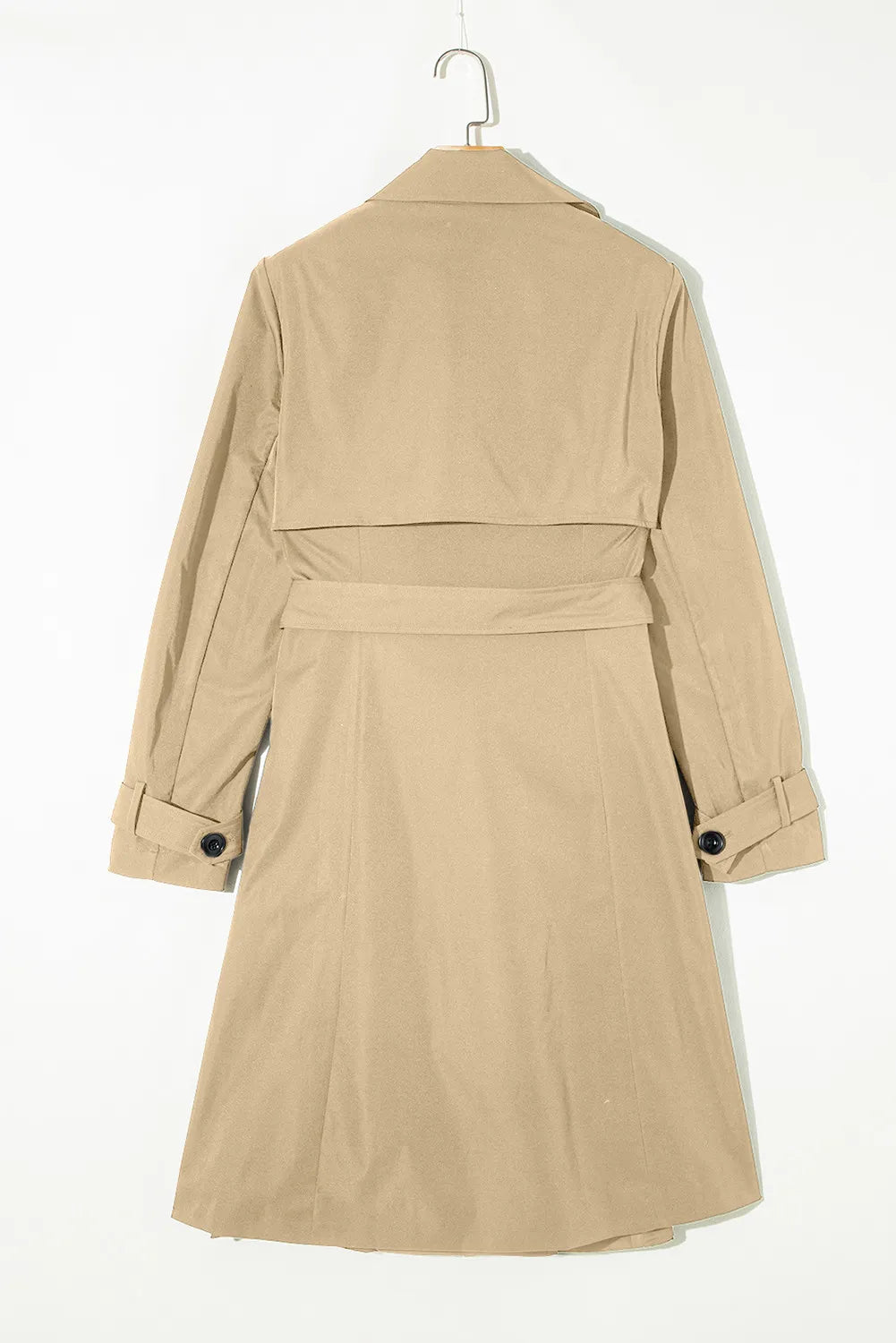 Collared Neck Tie Waist Buttoned Long Sleeve Trench Coat – Timeless & Elegant