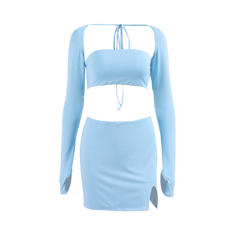 Square Collar Lace-Up Midriff-Baring Top & Mini Skirt Two-Piece Set – Bold & Flirty Style