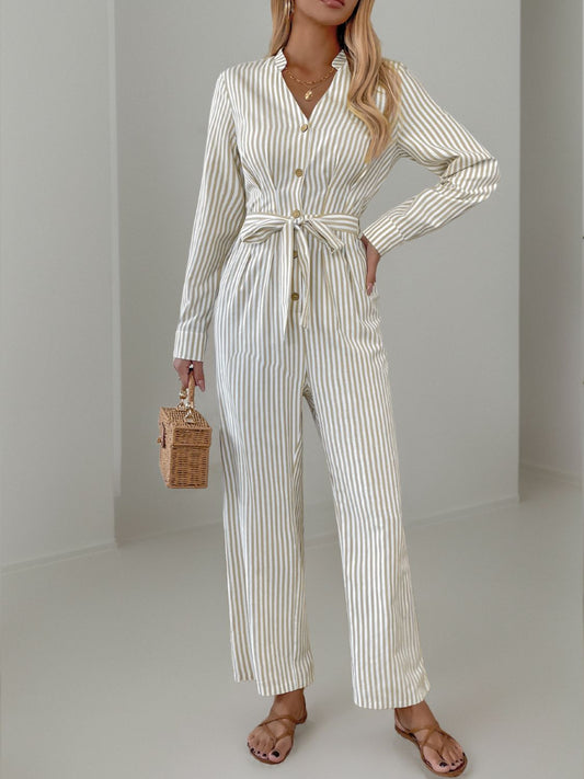 Stripe & Stroll Tie Waist Jumpsuit