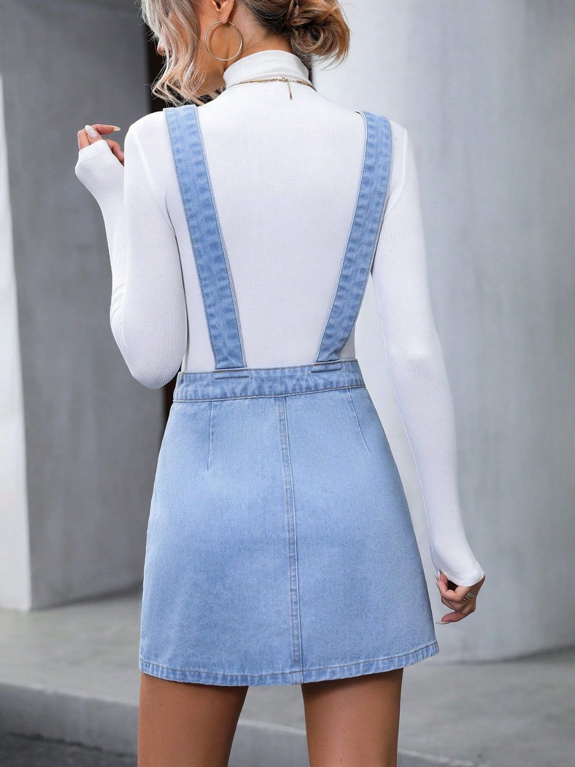 Wide Strap Buttoned Denim Overall Dress – Classic & Versatile Denim Style