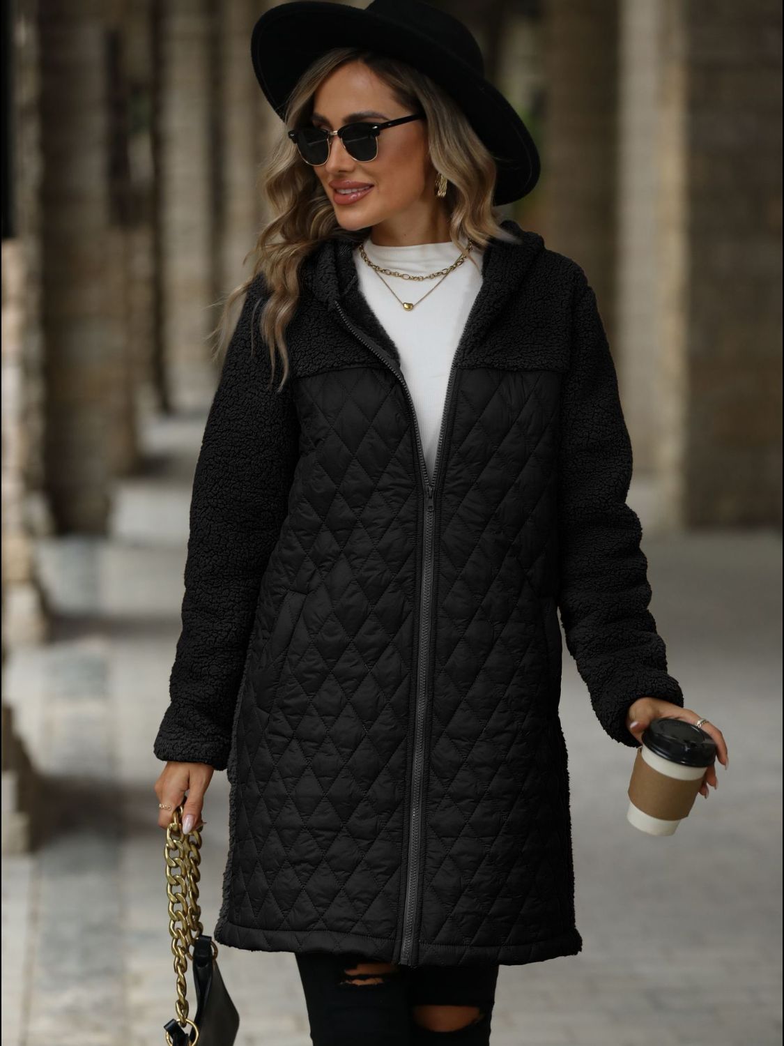 Textured Zip-Up Long Sleeve Hooded Coat – Stylish & Lightweight Outerwear