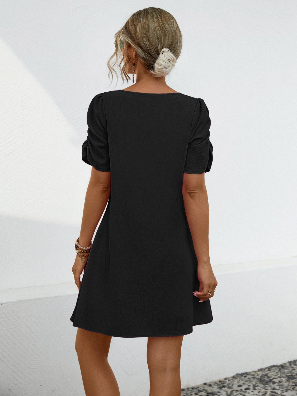 Chain Notched Short Sleeve Dress – Sophisticated Style with a Modern Edge