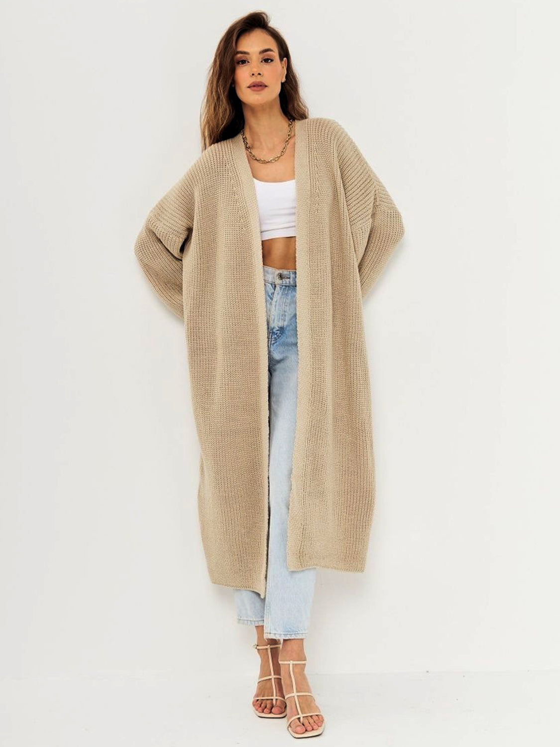 Open Front Long Sleeve Longline Cardigan – Effortlessly Stylish Layering Piece