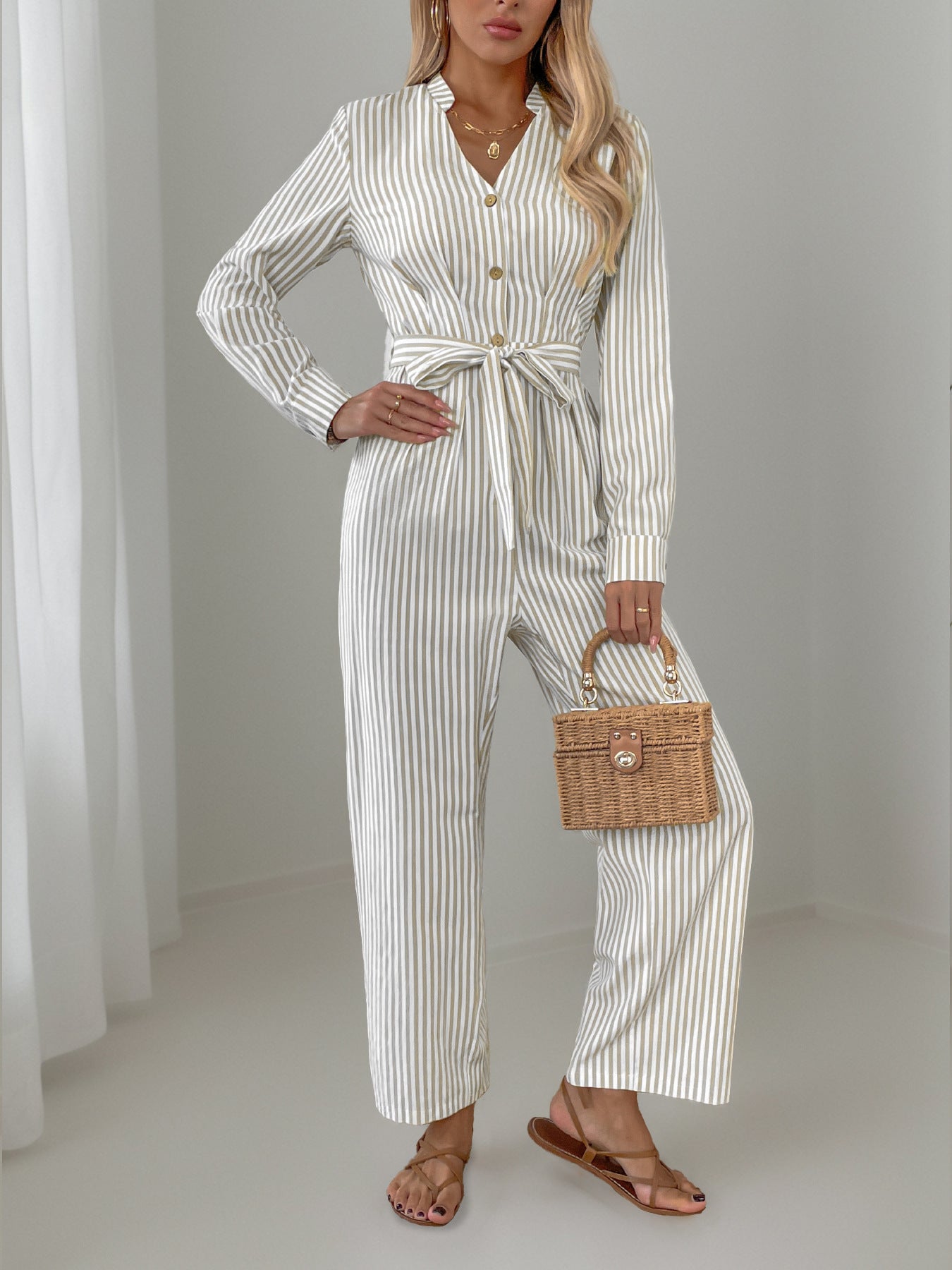 Stripe & Stroll Tie Waist Jumpsuit