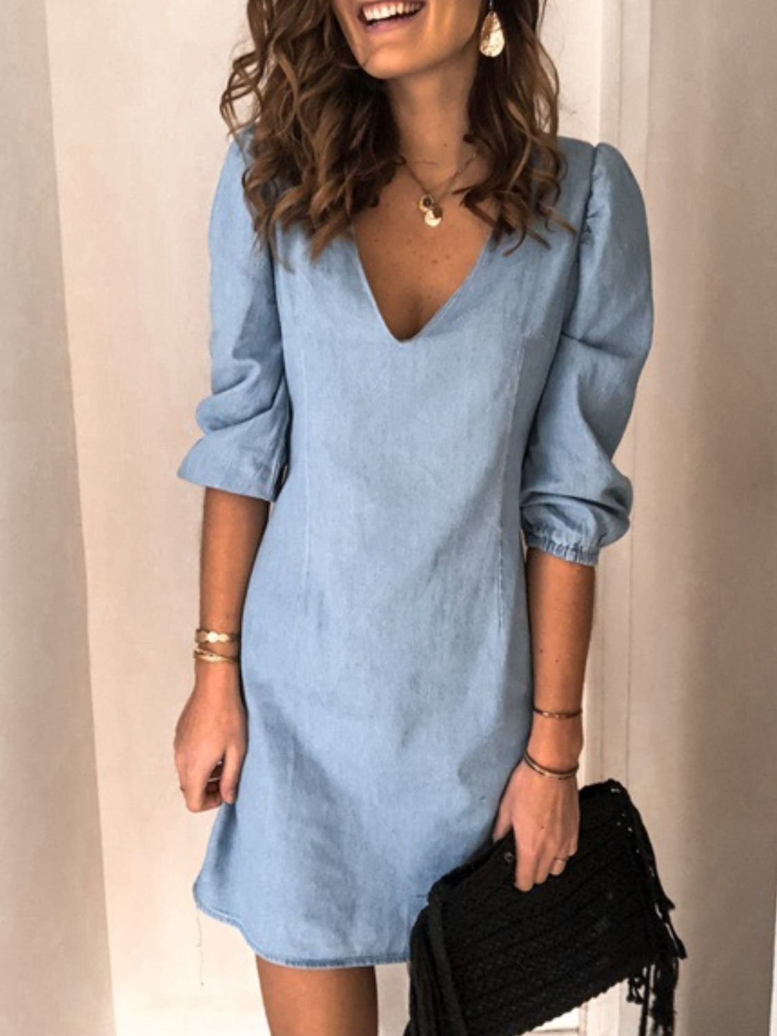 Full Size V-Neck Half Sleeve Dress – Effortless Elegance for Every Day