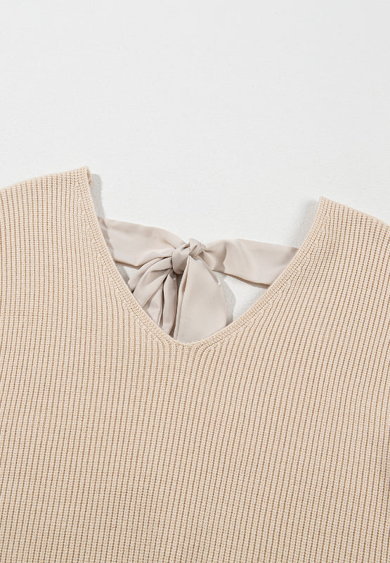 Tied Back V-Neck Long Sleeve Sweater – Feminine & Elegant Knitwear