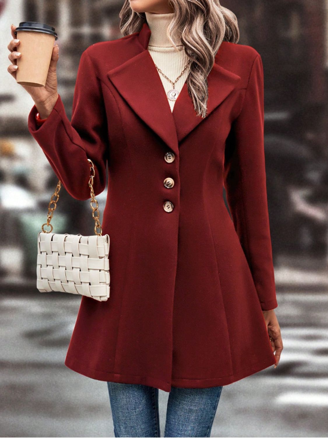 Collared Neck Button-Up Long Sleeve Coat – Timeless & Versatile Outerwear