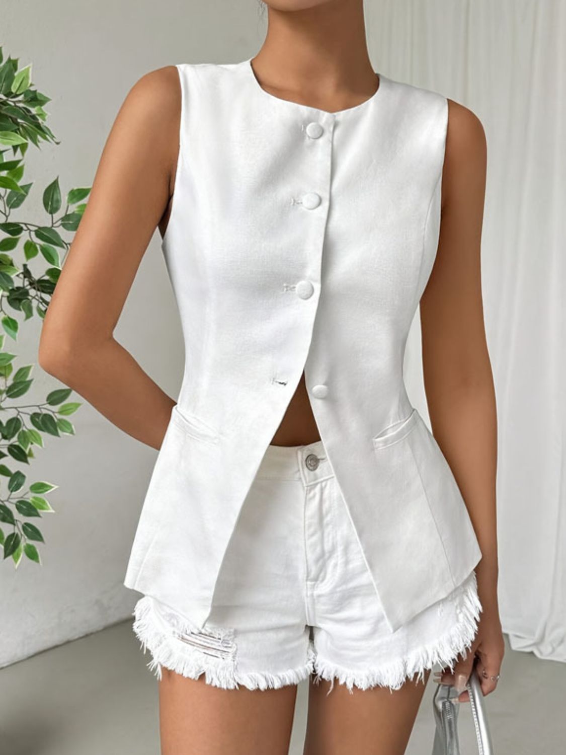 Button Down Round Neck Vest – Classic & Versatile Layering Piece