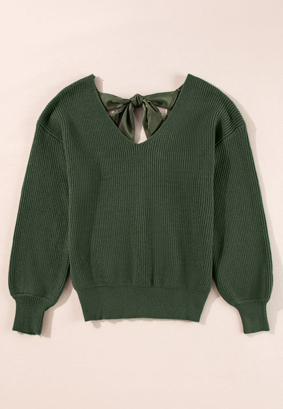 Tied Back V-Neck Long Sleeve Sweater – Feminine & Elegant Knitwear