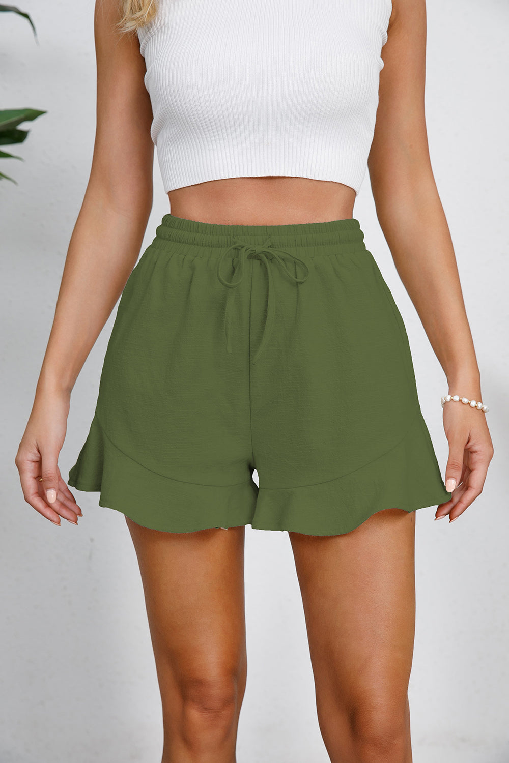 Full Size Drawstring Ruffle Hem Shorts – Effortlessly Cute and Comfortable