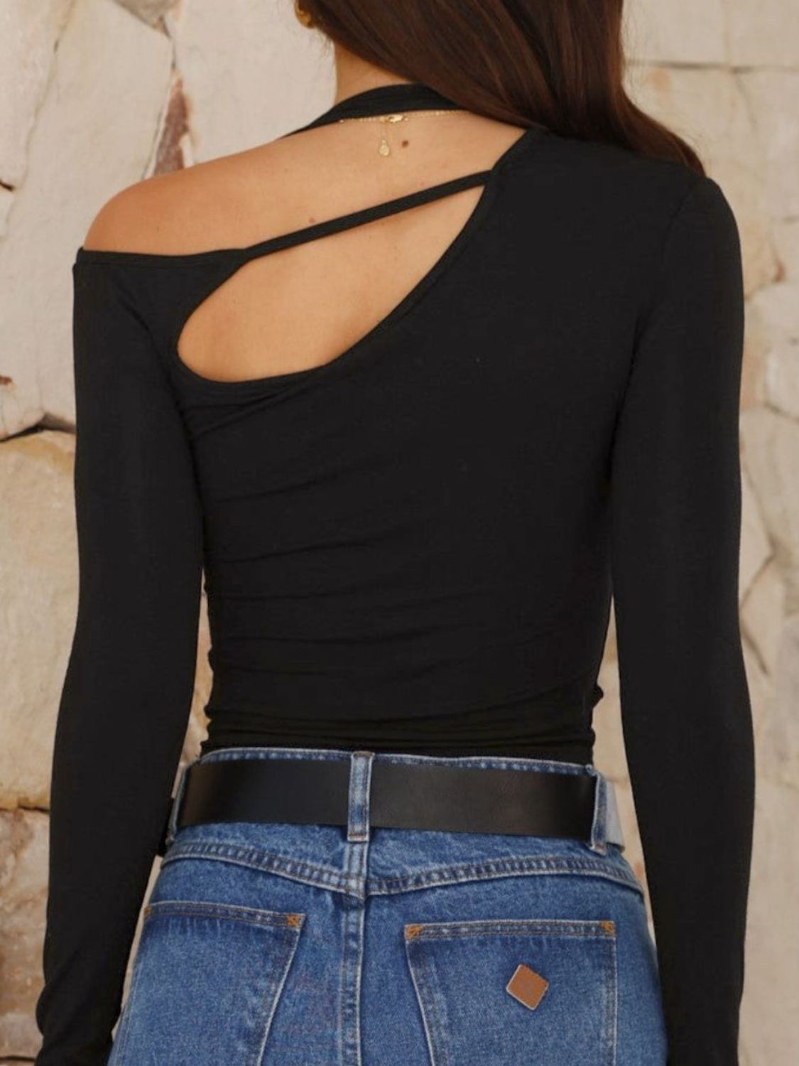 Cutout Asymmetrical Neck Long Sleeve T-Shirt – Modern & Edgy Everyday Style