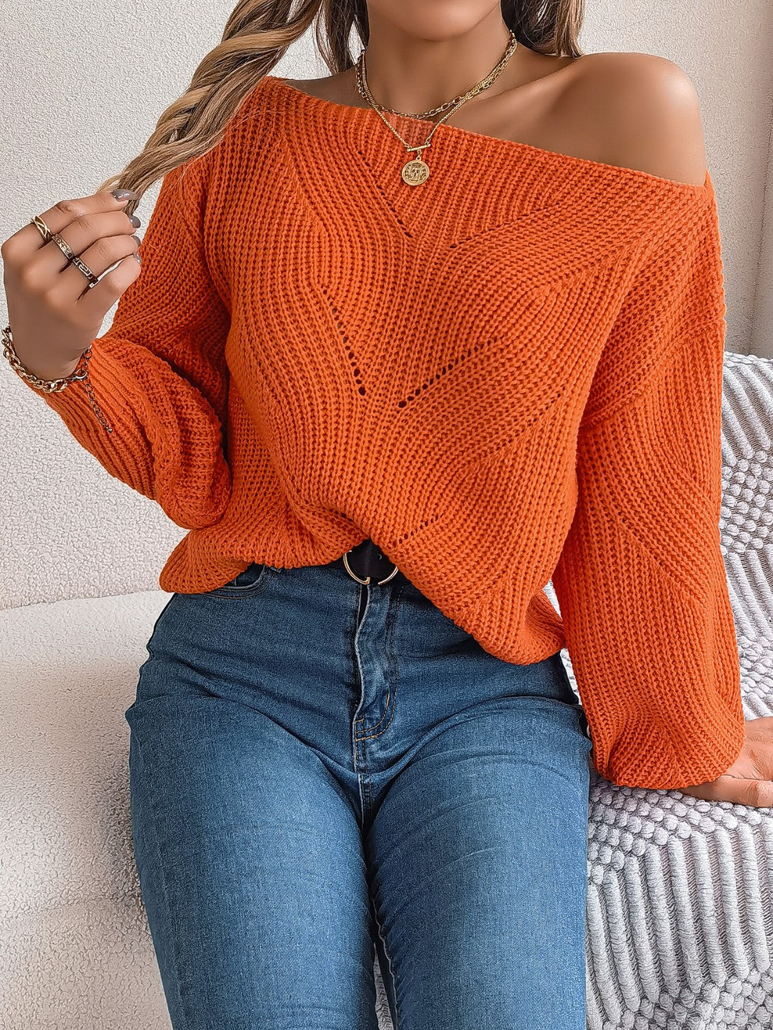 Openwork Long Sleeve Sweater – Effortlessly Stylish & Cozy Knit