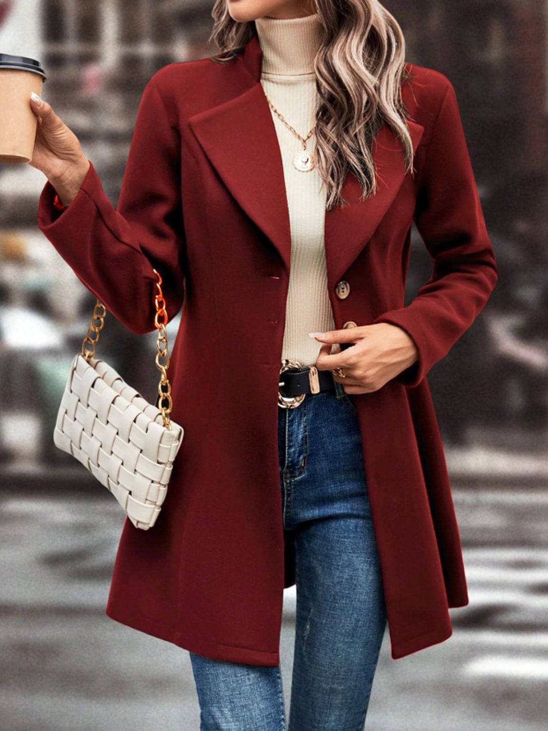 Collared Neck Button-Up Long Sleeve Coat – Timeless & Versatile Outerwear