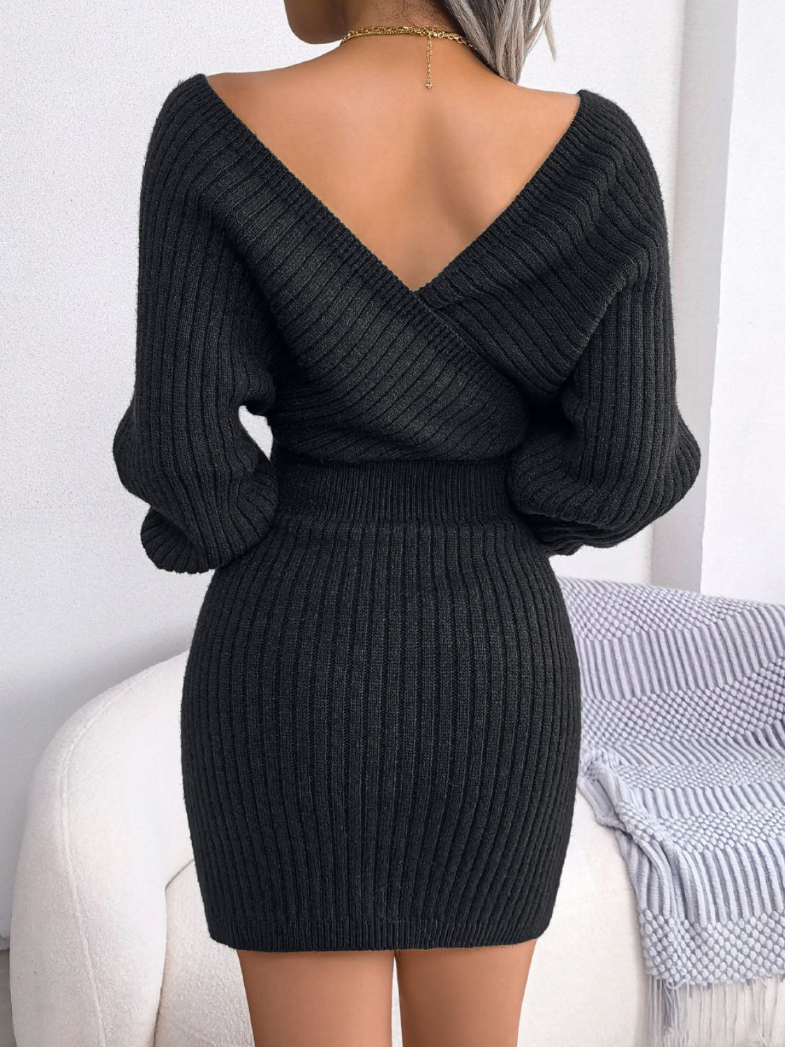 Rib-Knit Dolman Sleeve Sweater Dress – Cozy & Chic Casual Mini