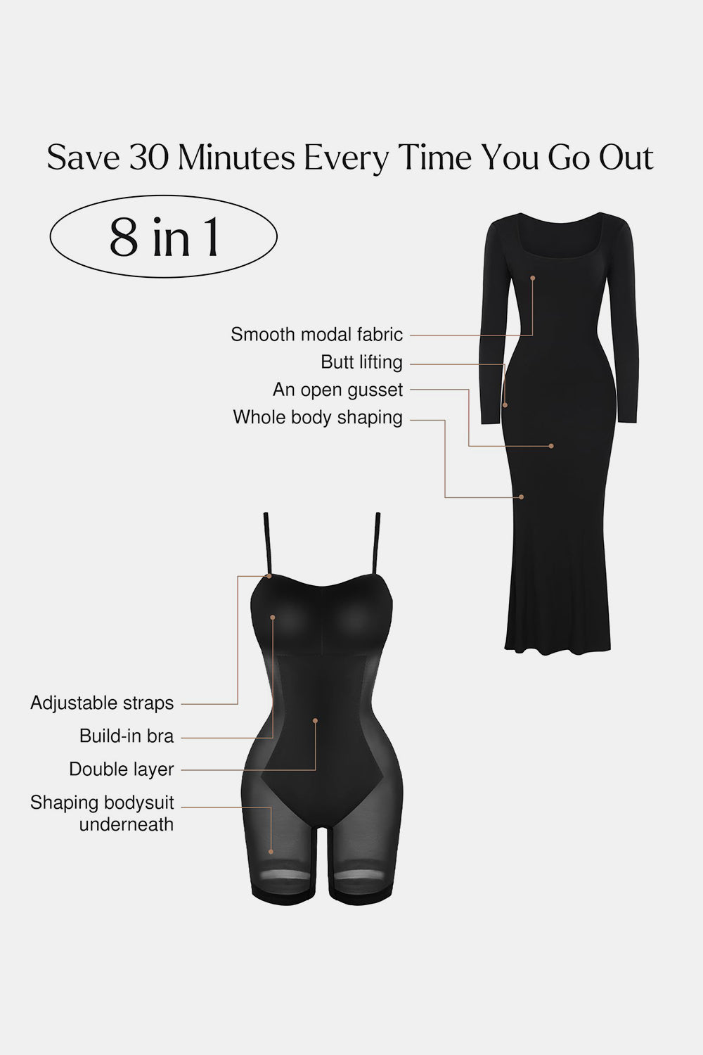 Basic Bae Built-In Shapewear Square Neck Long Sleeve Maxi Dress – Sleek & Flattering