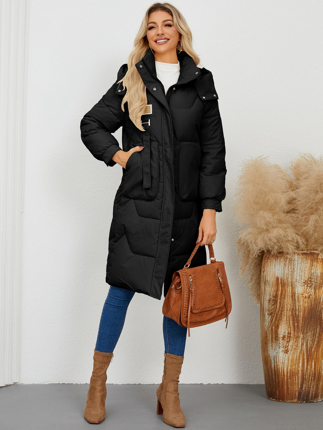 Long Sleeve Longline Hooded Winter Coat – Stylish & Practical Cold-Weather Essential