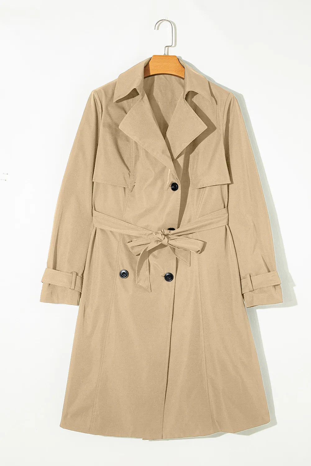 Collared Neck Tie Waist Buttoned Long Sleeve Trench Coat – Timeless & Elegant