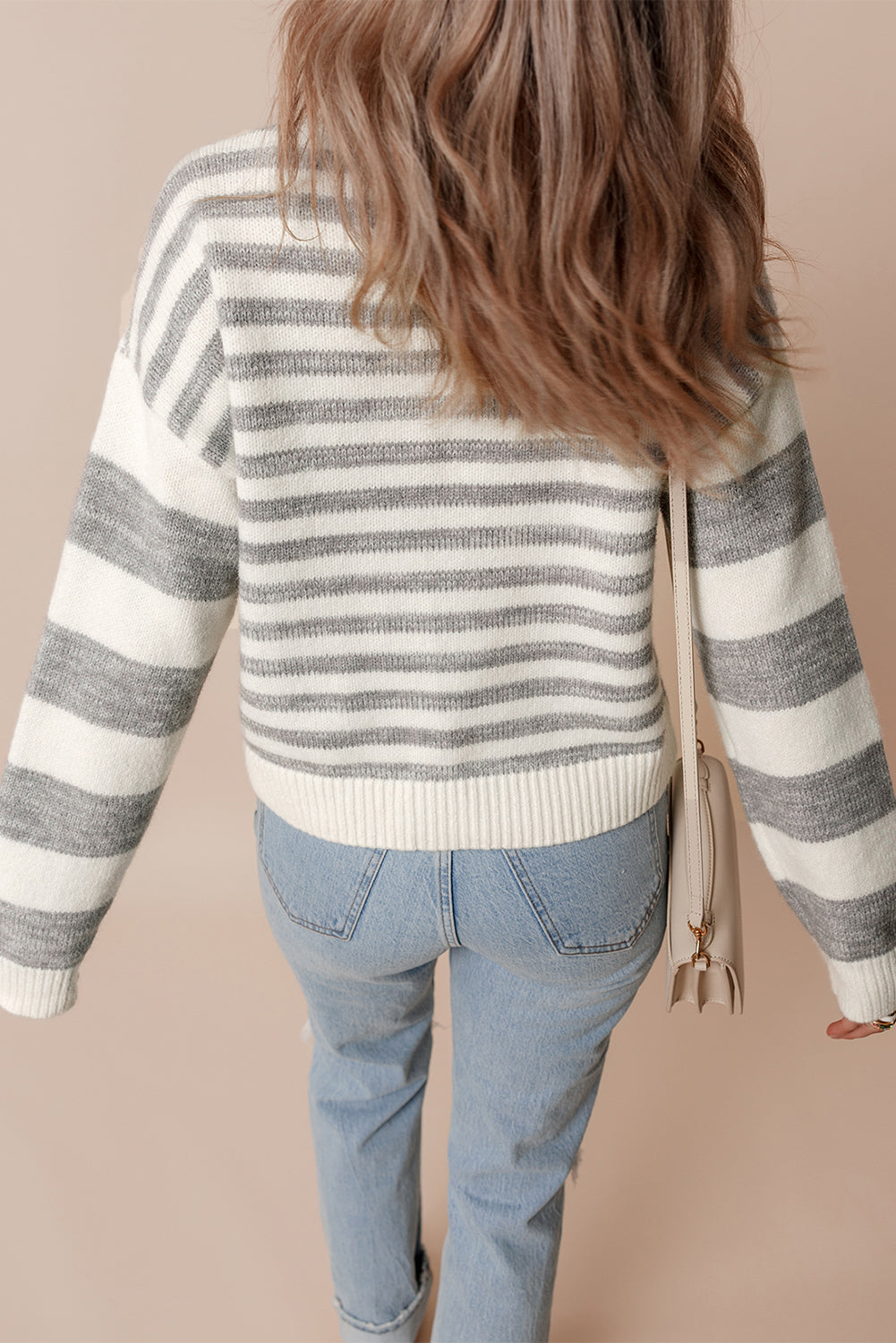 Striped Round Neck Dropped Shoulder Sweater – Casual & Timeless Knit