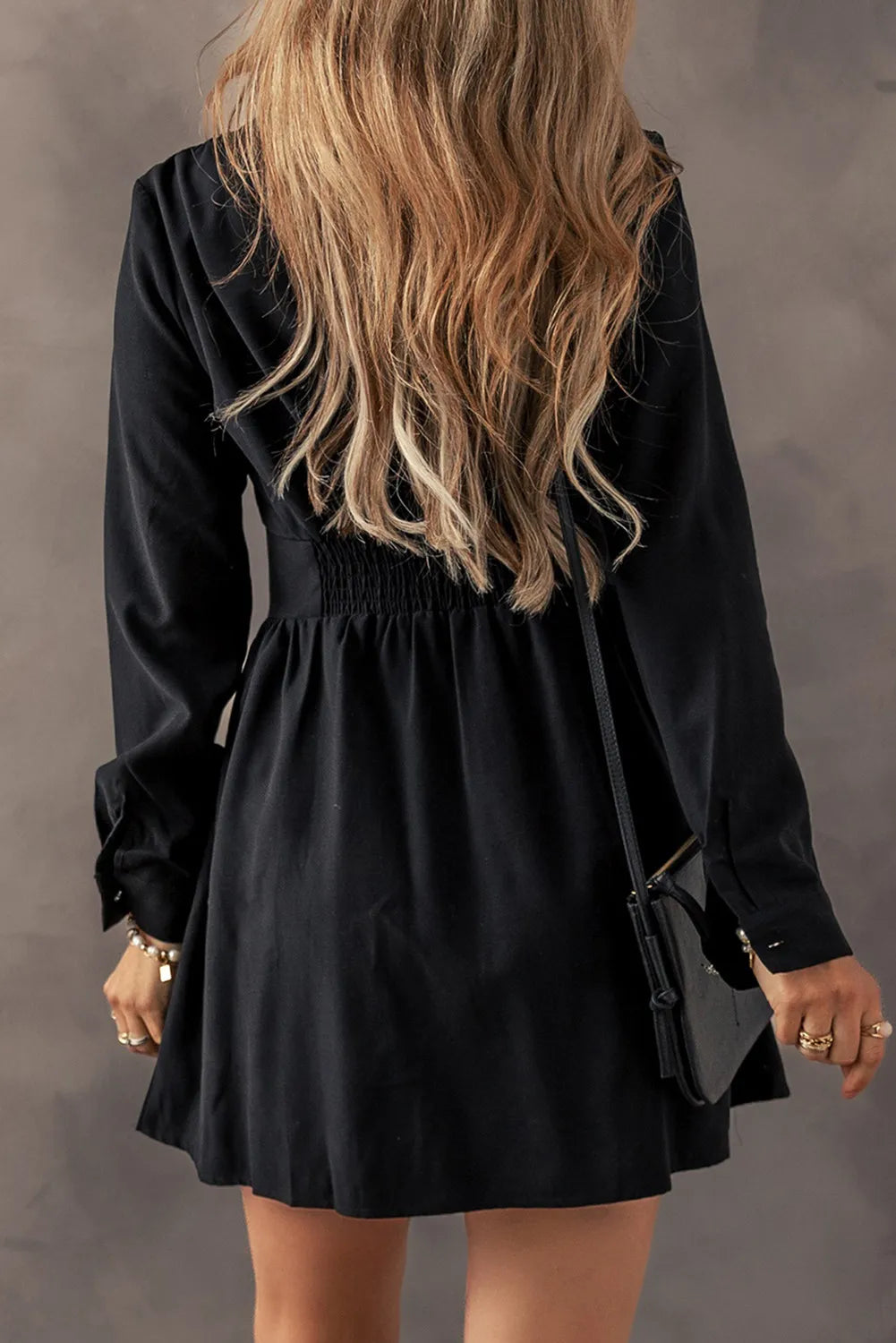 Ruched Button-Up Long Sleeve Dress – Flattering & Sophisticated Style