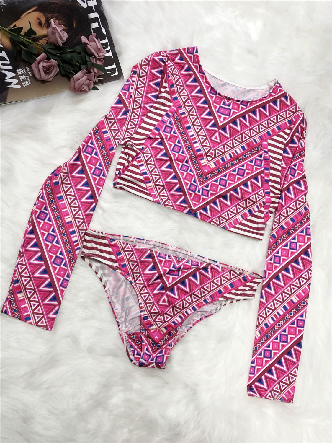 Printed Long Sleeve Top and Brief Swim Set – Bold Style Meets Comfort