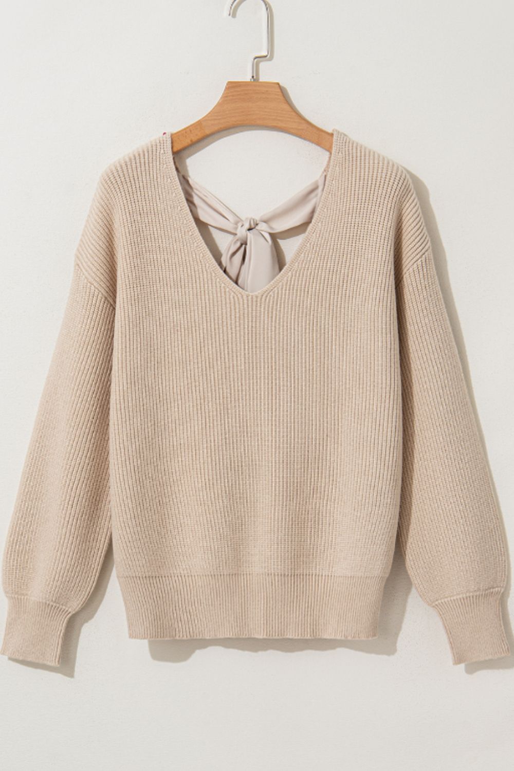 Tied Back V-Neck Long Sleeve Sweater – Feminine & Elegant Knitwear