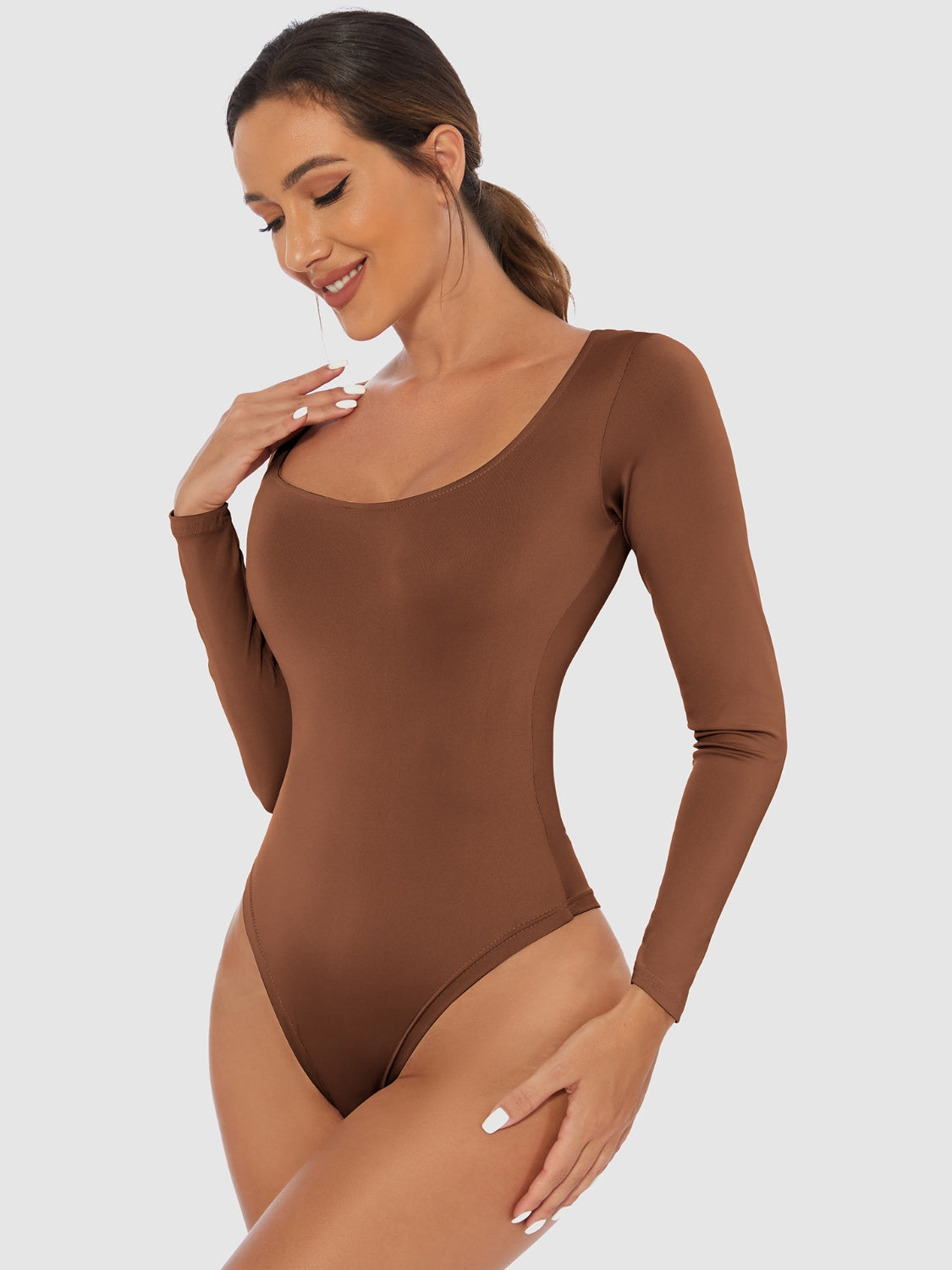 Full Size Scoop Neck Long Sleeve Bodysuit – Classic & Comfortable