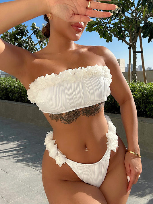 Applique Tie Back Two-Piece Bikini Set – Chic & Comfortable Beachwear