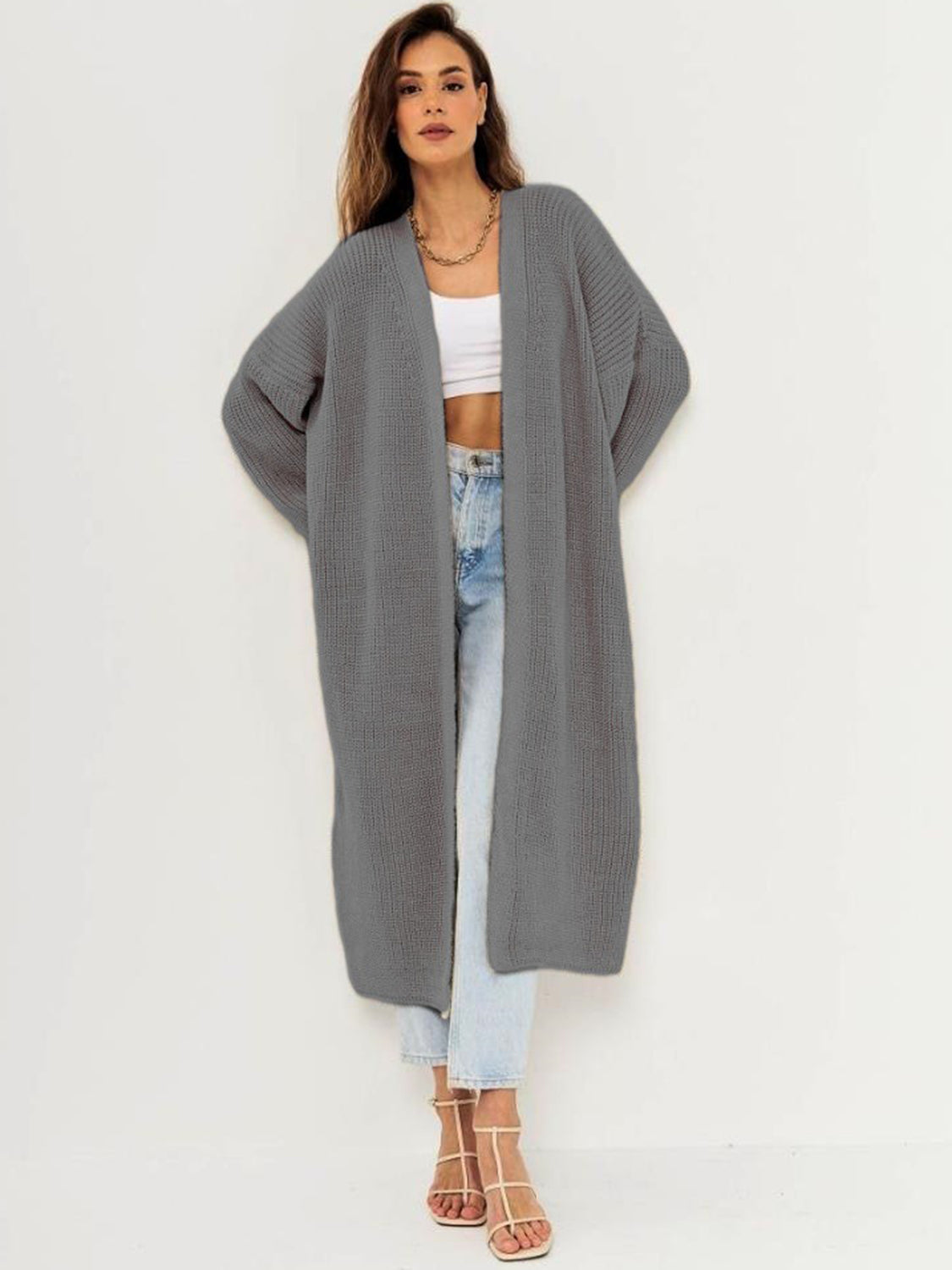 Open Front Long Sleeve Longline Cardigan – Effortlessly Stylish Layering Piece