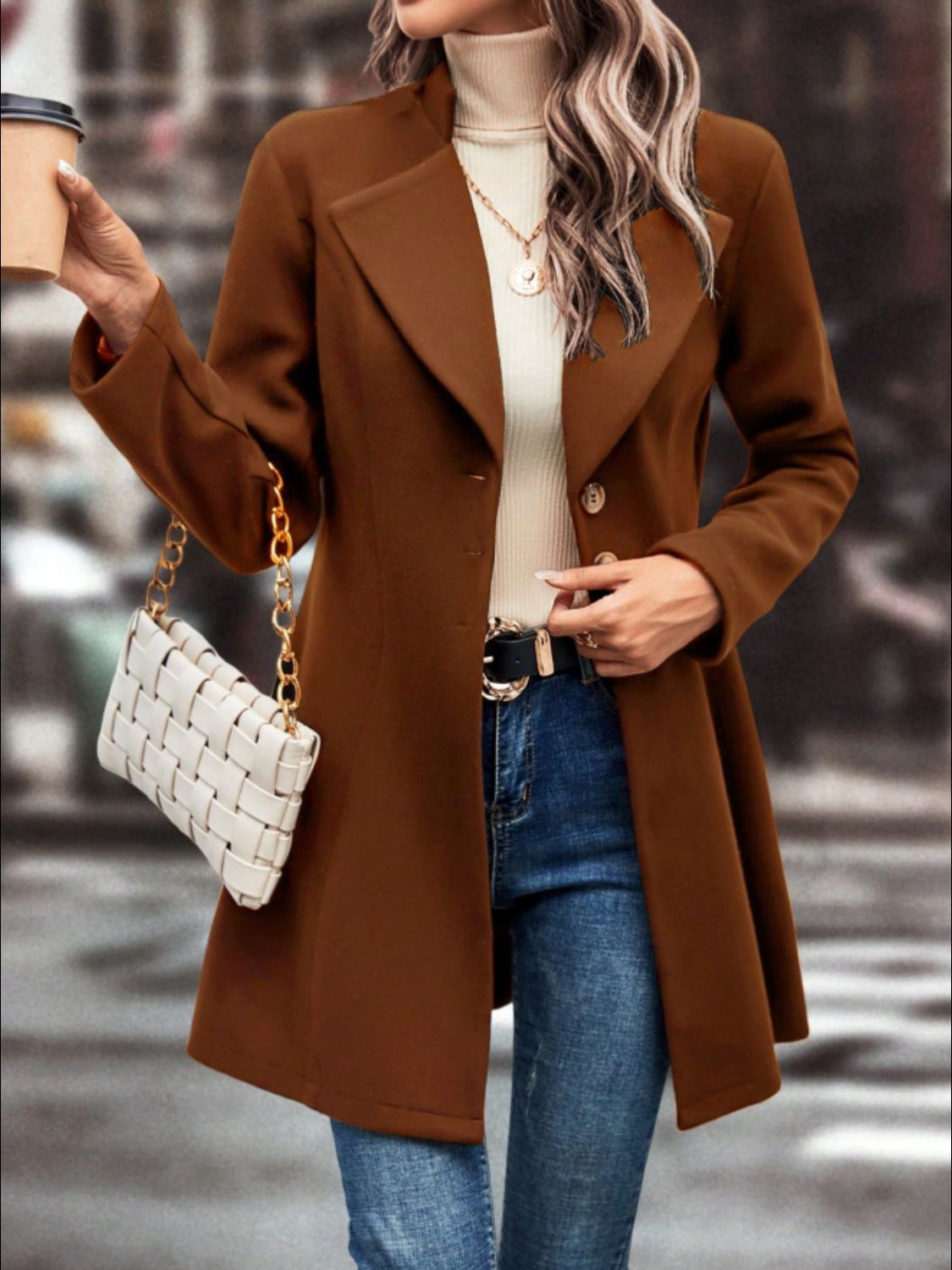 Collared Neck Button-Up Long Sleeve Coat – Timeless & Versatile Outerwear