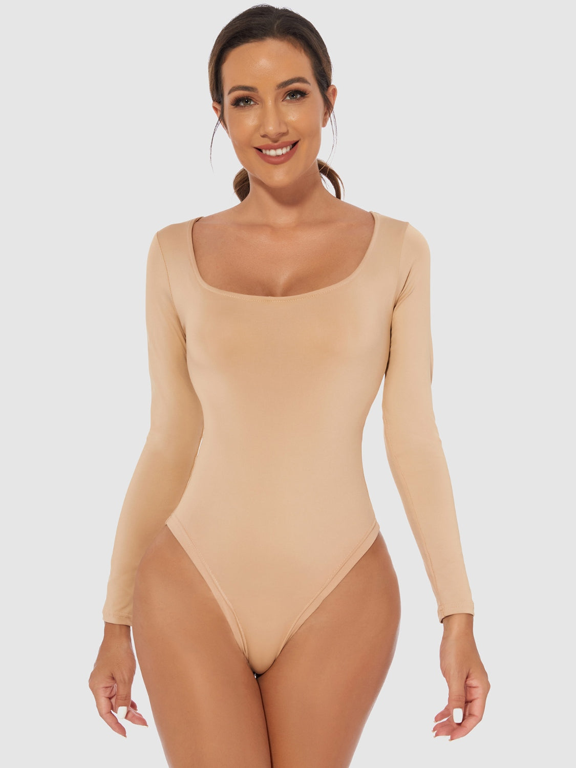 Full Size Scoop Neck Long Sleeve Bodysuit – Classic & Comfortable