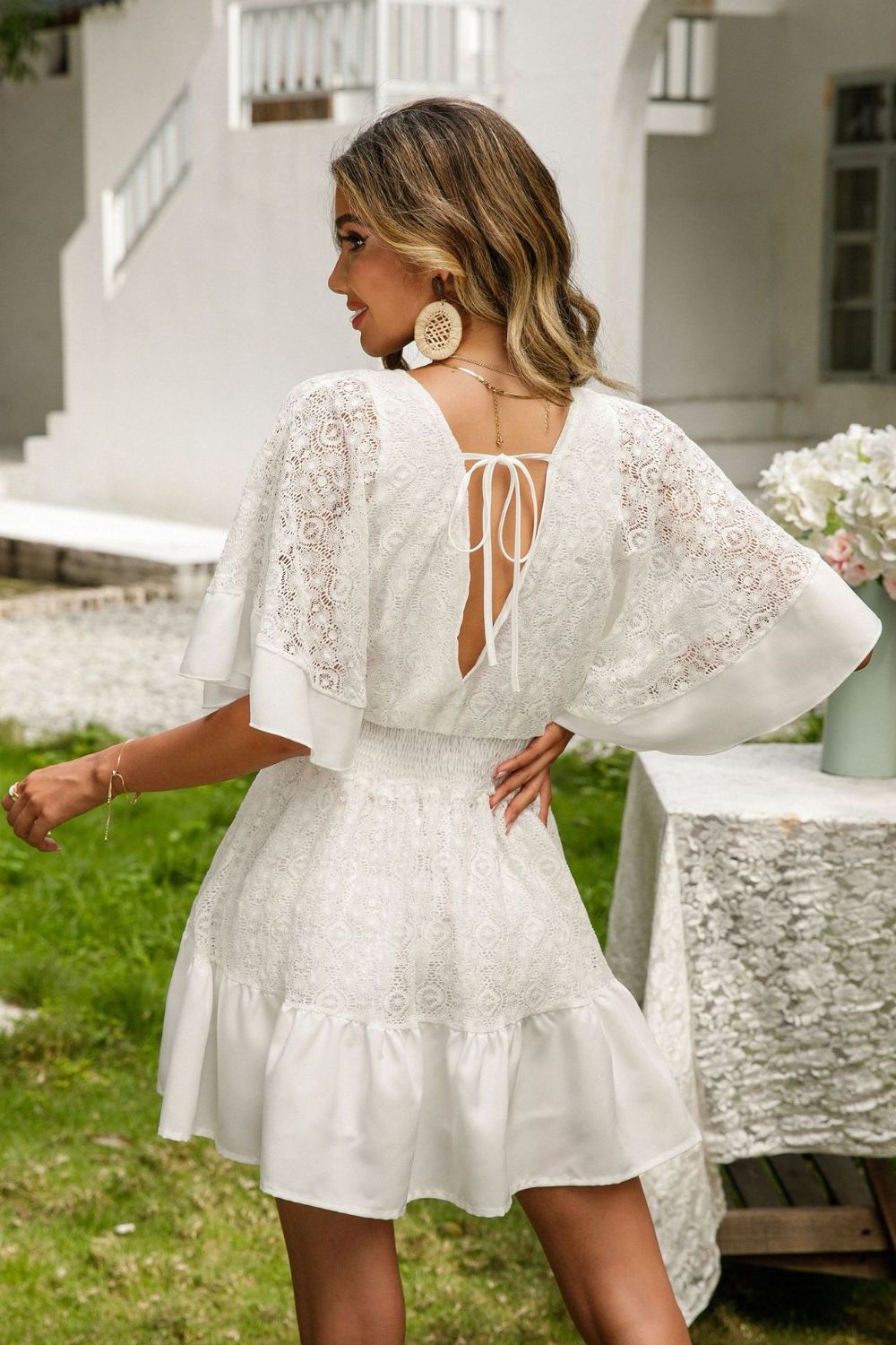 Lace Cutout Surplice Half Sleeve Dress – Elegant and Alluring