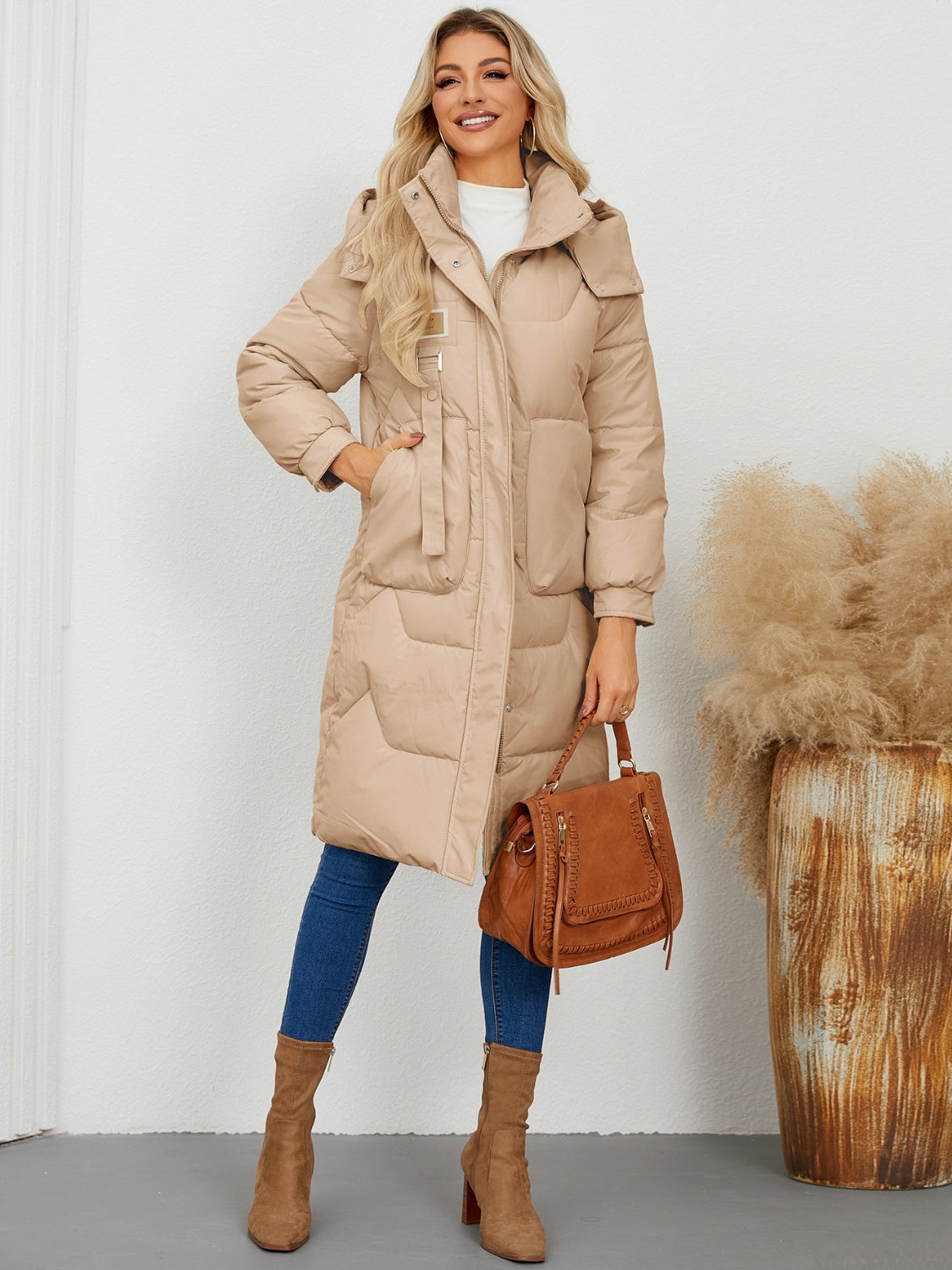 Long Sleeve Longline Hooded Winter Coat – Stylish & Practical Cold-Weather Essential