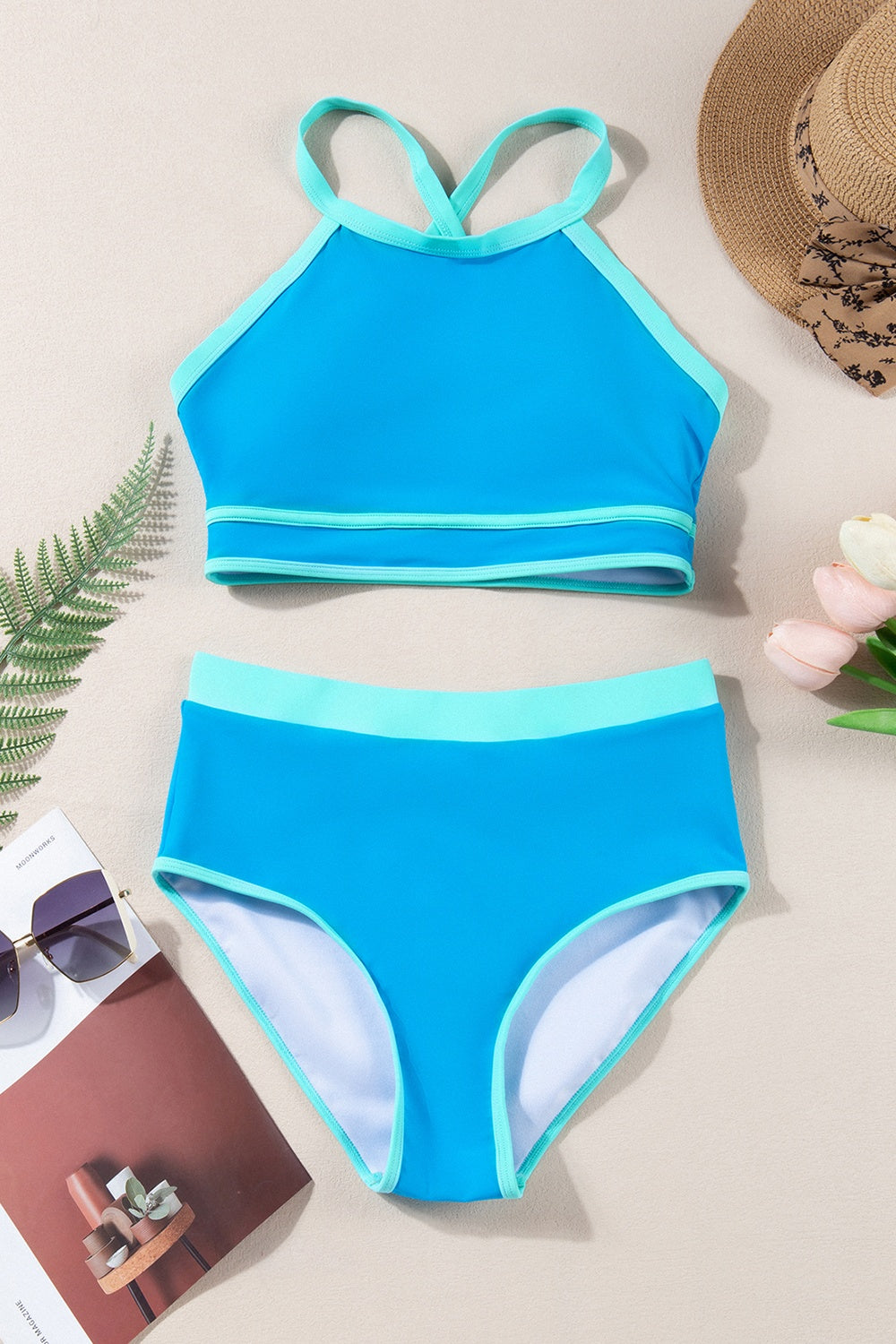 Crisscross Round Neck Two-Piece Swim Set – Stylish & Supportive Beachwear