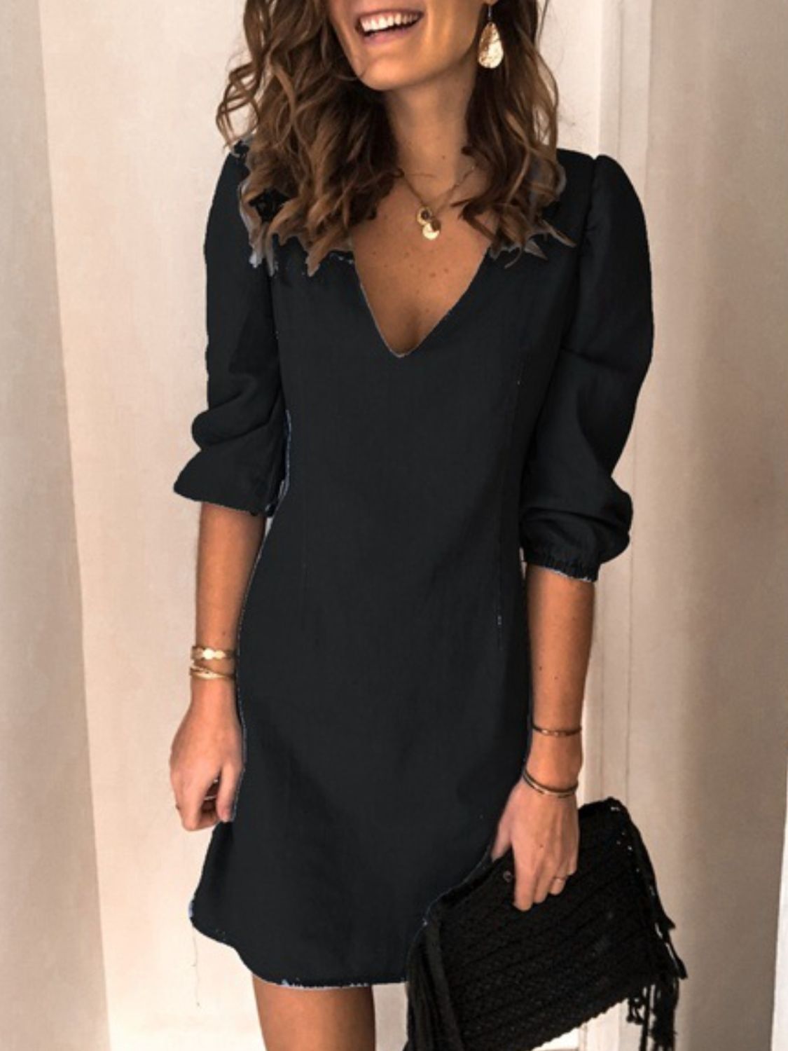 Full Size V-Neck Half Sleeve Dress – Effortless Elegance for Every Day