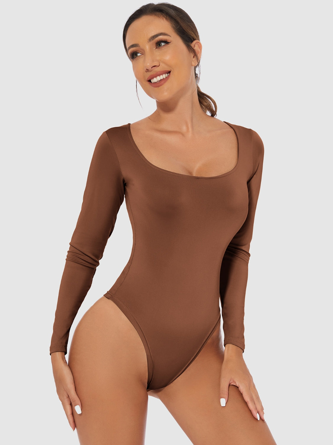 Full Size Scoop Neck Long Sleeve Bodysuit – Classic & Comfortable